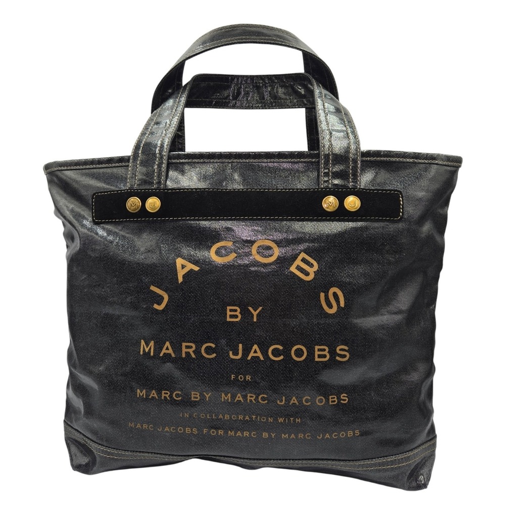 Marc‎ Jacobs Tote Bag Black Denim Metallic Logo Collaboration